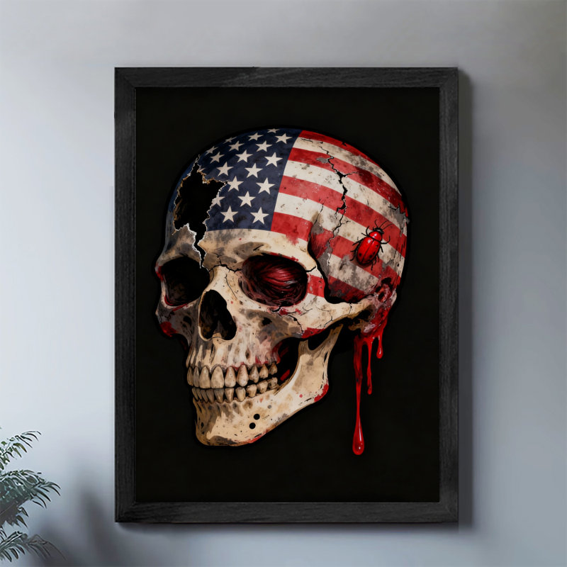 «Black», encadré noir, crâne élémentaire américain, art mural, impressions de style rétro, H 37 po x l 25 po
