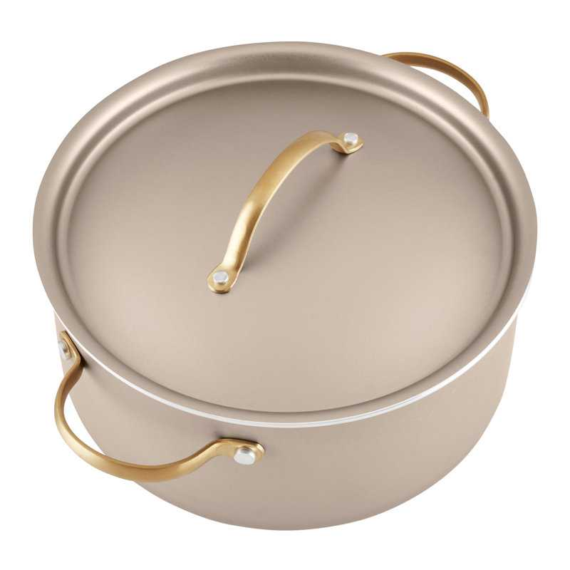 Champagne Nonstick Aluminum Cookware Set with Gold Handles, 12 Piece