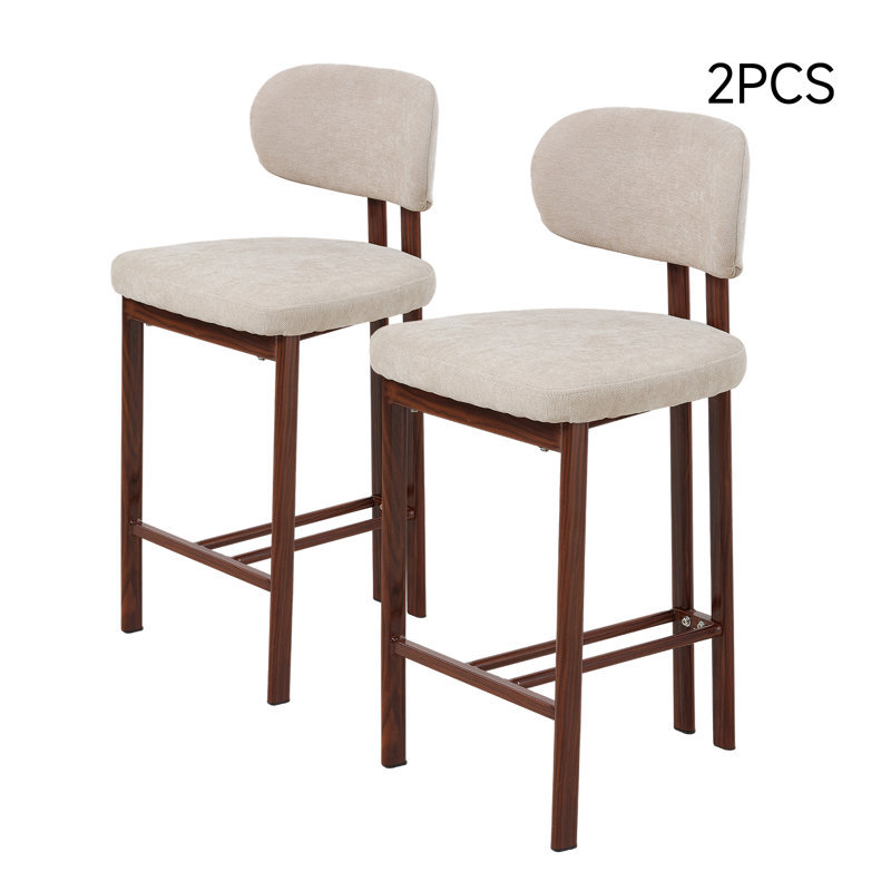 Upholstered Bar Stool with Iron Frame, Beige / Brown