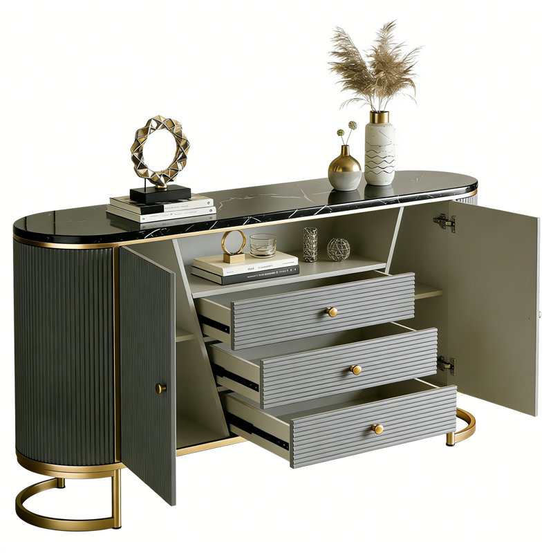 Armoire d'entrée de style italien, H 35,43 po x l 47,24 po x P 15,75 po, Grey/Gold
