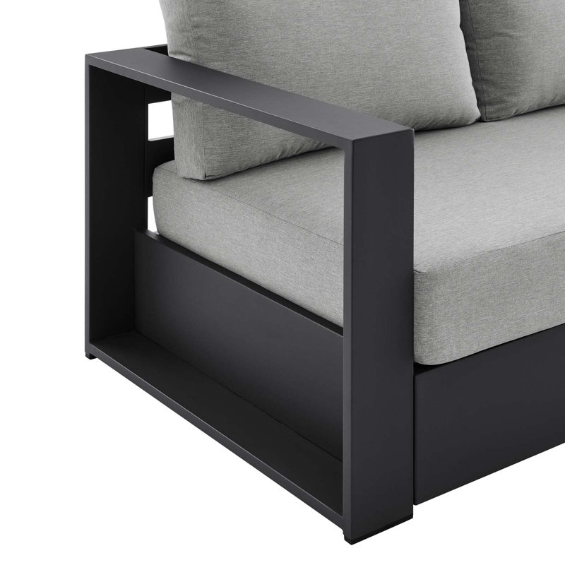 Gray Powder-Coated Aluminum Outdoor Sofa with Cushions
