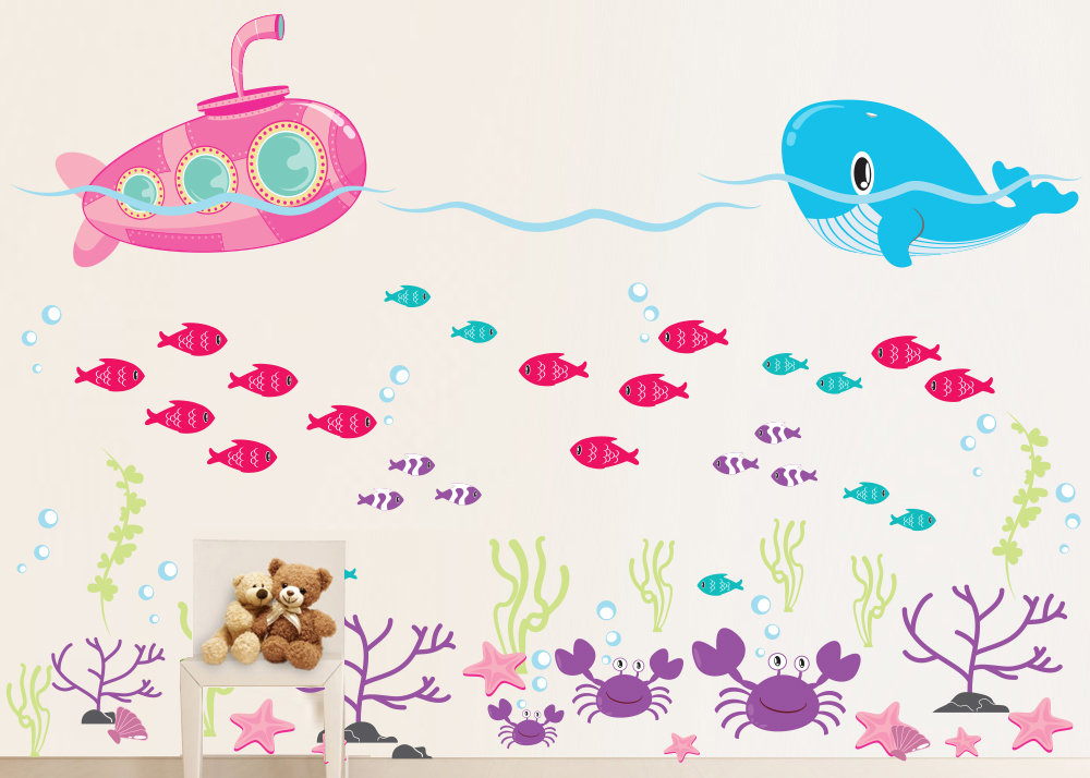 Submarine, Ocean, Whale, Fish and Crab Under the Sea Wall Decal Zoomie Kids 