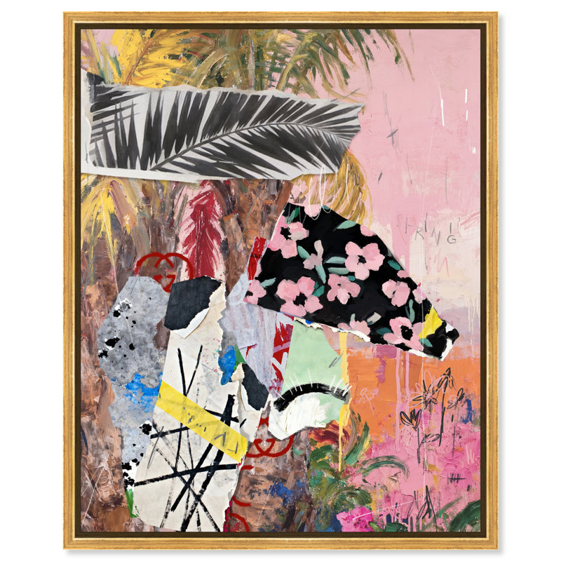Palm Tree Pinks Print by Oliver Gal, 31"H x 37"W, Gold Floater Frame