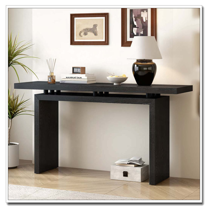 59.1"Long Ash Veneer Console Table, Black