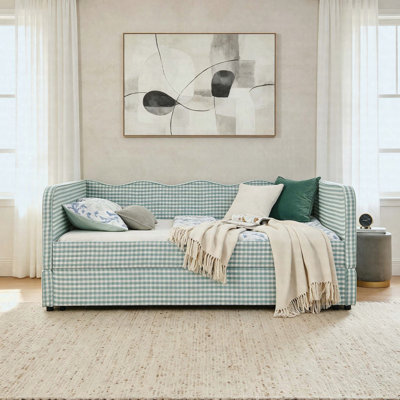 Lit de jour double en tissu d'ameublement avec couchette Gingham
