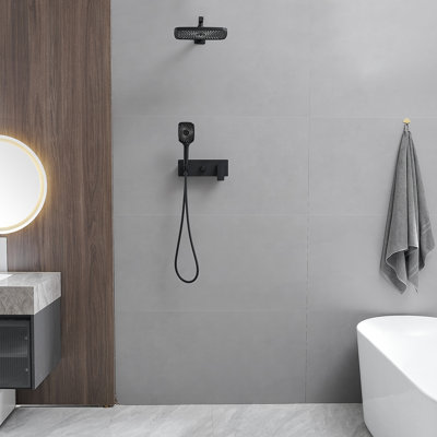 Single-Handle 2-Spray Of Rain Shower Head System Shower Faucet And Handheld Shower Kit In Matte Black(Valve Included)