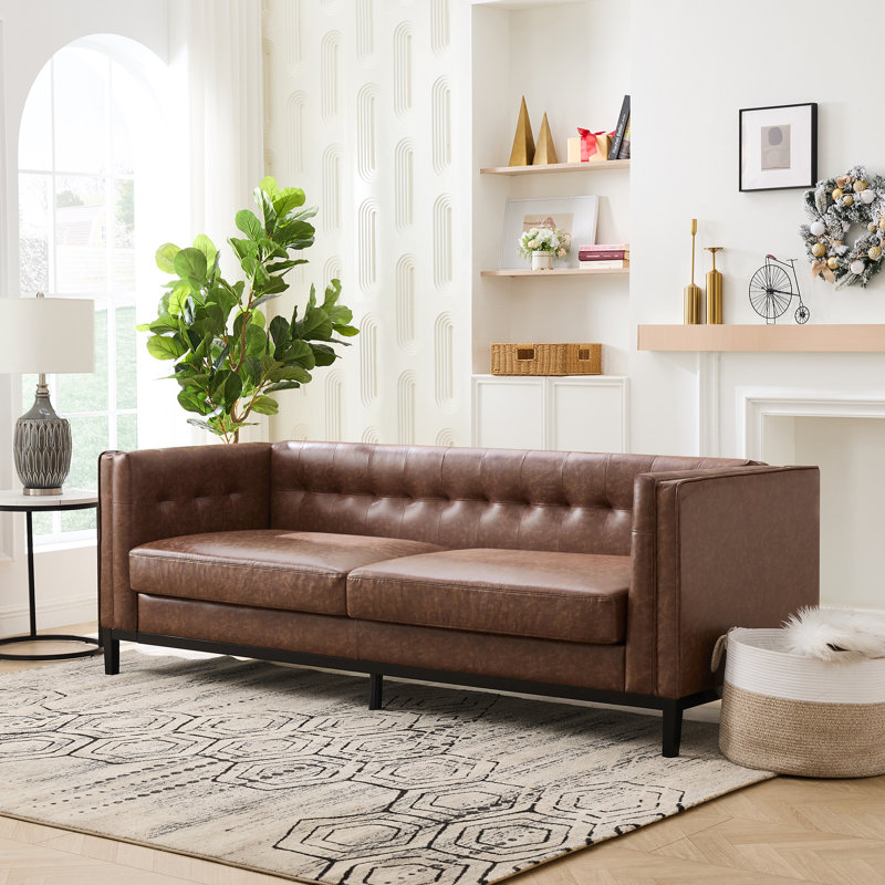 91'' Chenille Velvet Living Room Sofa, Dark Brown
