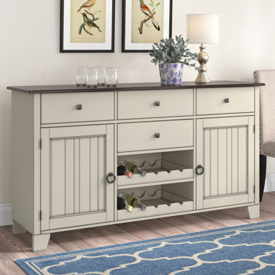 Matanzas 4-Drawer 2-Door Solid Rubberwood Sideboard with Removable Wine Rack
