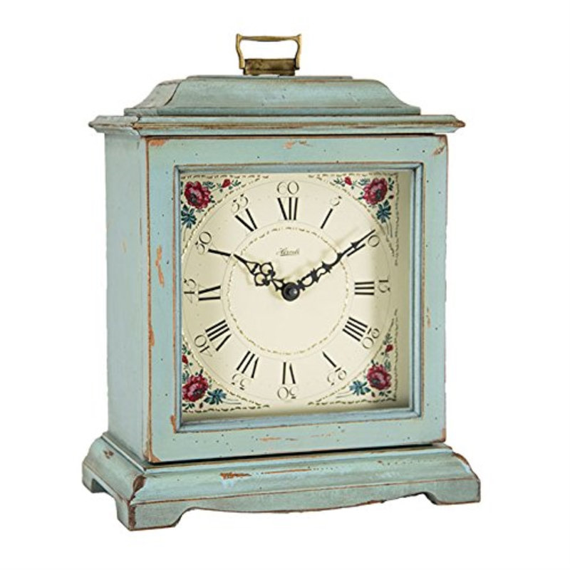 Roman Numeral Wood Tabletop Clock, Light Blue