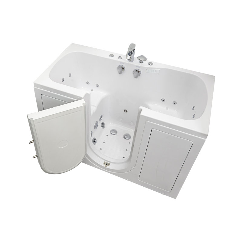 Ella Tub4Two 32"x60" Hydro + Air Massage w/ Independent Foot Massage Acrylic Two Seat Walk in Tub, Left Outswing Door, Heated Seats, 2 Piece Fast Fill Faucet, 2" Dual Drains