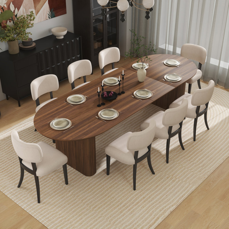 Modern Farmhouse 59.06" to 90.55" Wood Extendable Dining Table Set For Dining Room Kitchen, 9 Pieces: Table, 8 Chairs, Oak