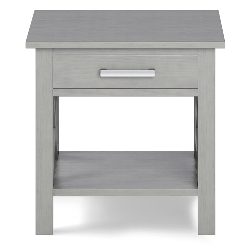 Table de bout rectangulaire étroite en bois massif avec tiroir Kitchener, Gris, H 20 po x l 20,5 po x P 20,5 po