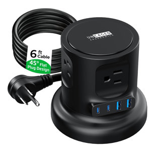 Multiprise ergonomique rétractable avec USB-C - cordon d'alimentation 6-en-1 Uncage