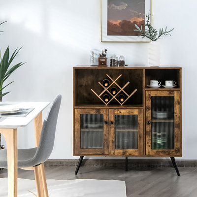 Buffet Buffet Armoire de rangement de cuisine avec porte vitrée et tablettes réglables