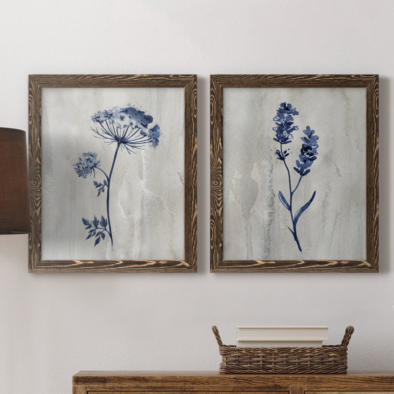«Indigo Botanical I», ensemble de 2 reproductions d'impressions, Toile encadrée, H 24 po x l 36 po, Noyer