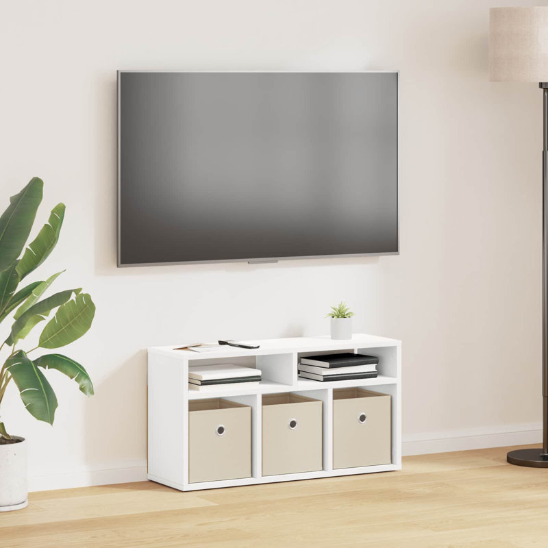 Unfinished TV Stand for TVs up to 42" with Fireplace Included, White, 14.96'' H x 28.35'' W x 8.86'' D