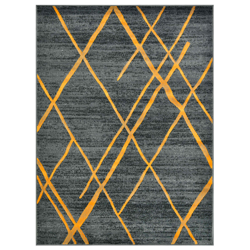 Tapis contemporain abstrait à motif géométrique jaune et gris Dillmore, Rectangle 7 pi 9,7 po x 10 pi 2 po
