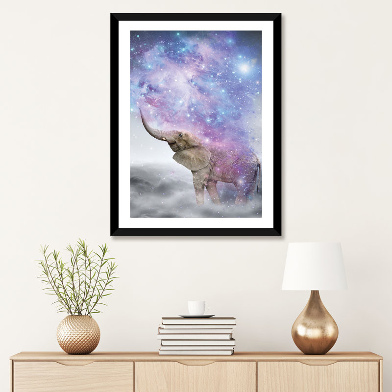 «Elephant - Dust Galaxy» par Soaring Anchor Designs - impression d'art graphique, H 32 po x l 24 po x P 1 po, Blanc