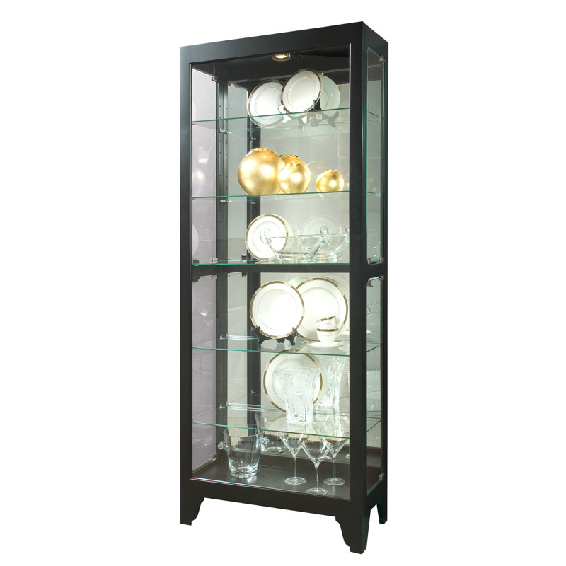 Flagg Lighted Gallery Style 5 Shelf Curio Cabinet in Onyx Black