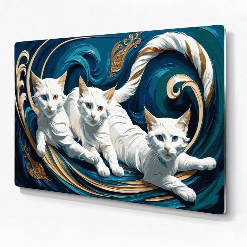 Cats Turkish Van Blue, art mural en métal, H 132 po x l 168 po x P 0,05 po