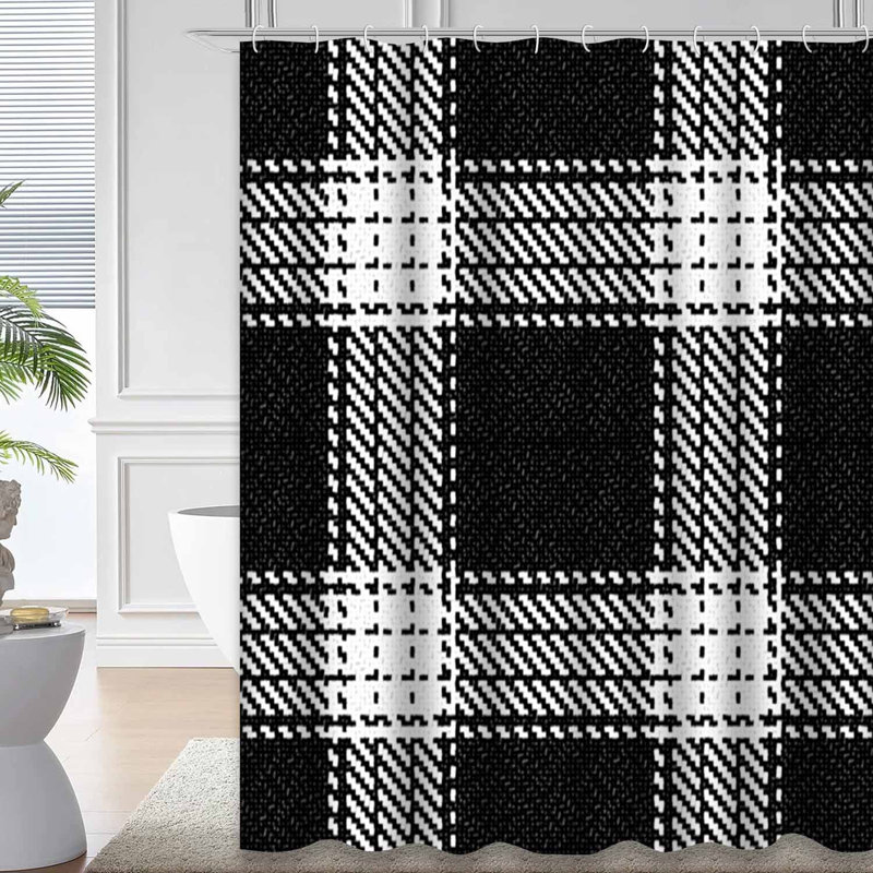Rideau de douche noir et blanc avec 12 crochets Buffalo, L 72 po x l 78 po