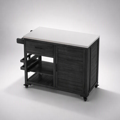 43.3" Outdoor Kitchen Island with Stainless Steel Top and Fir Wood Frame, Black