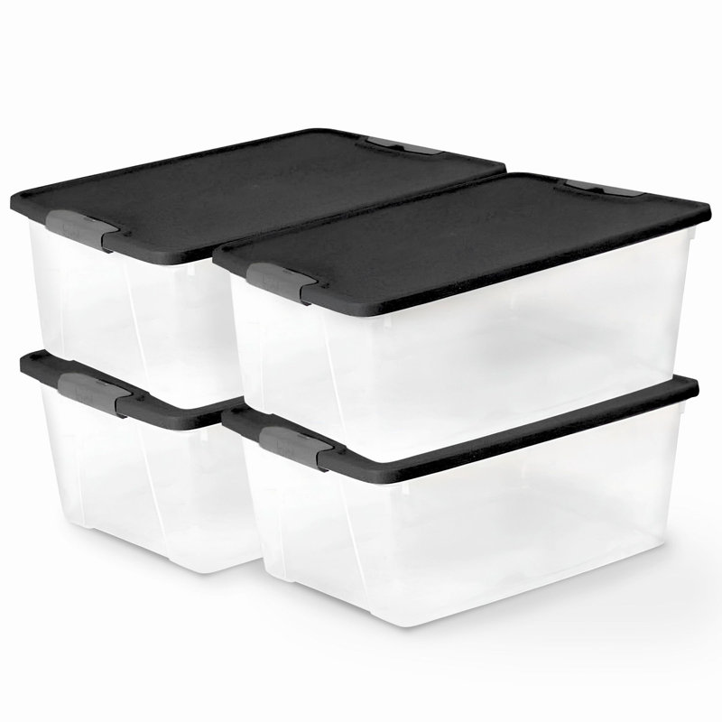 Homz Secure Latch Large Clear Stackable Storage Container w/ Lid, 4, Gray, 15 quart