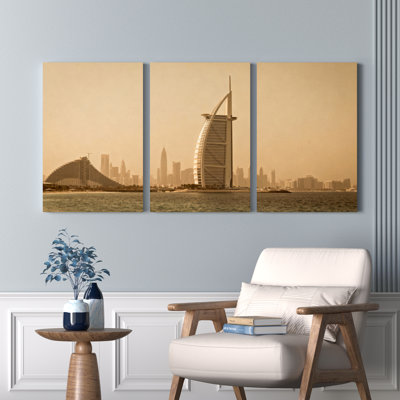 Dubai Skyline Burj Al Arab Canvas Wrapped Wall Art Set of 3