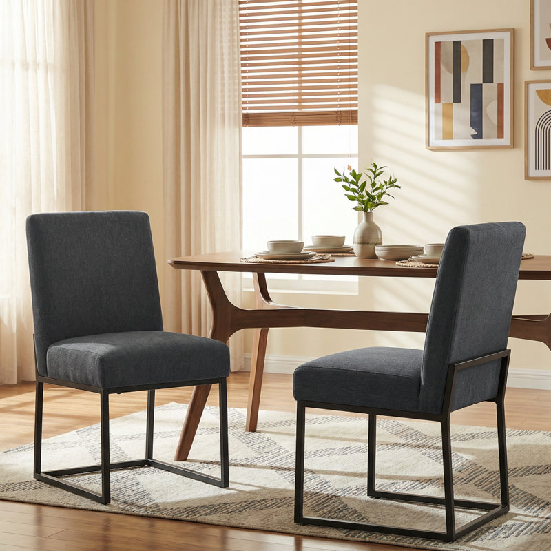 19.9" H Chenille Upholstered Dining Side Chairs (Set of 4), Dark Gray Chenille, 4