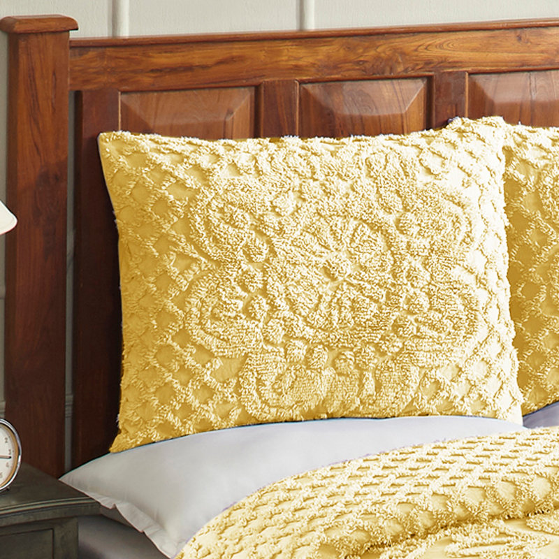 Ensemble de couvre-lit en chenille Trevor de taille très grand, ensemble de couvre-lit 100% coton avec 2 taies décoratives standard, literie traditionnelle héritage texturée, confort toutes saisons doux et respirant, certifié OEKO-TEX, jaune
