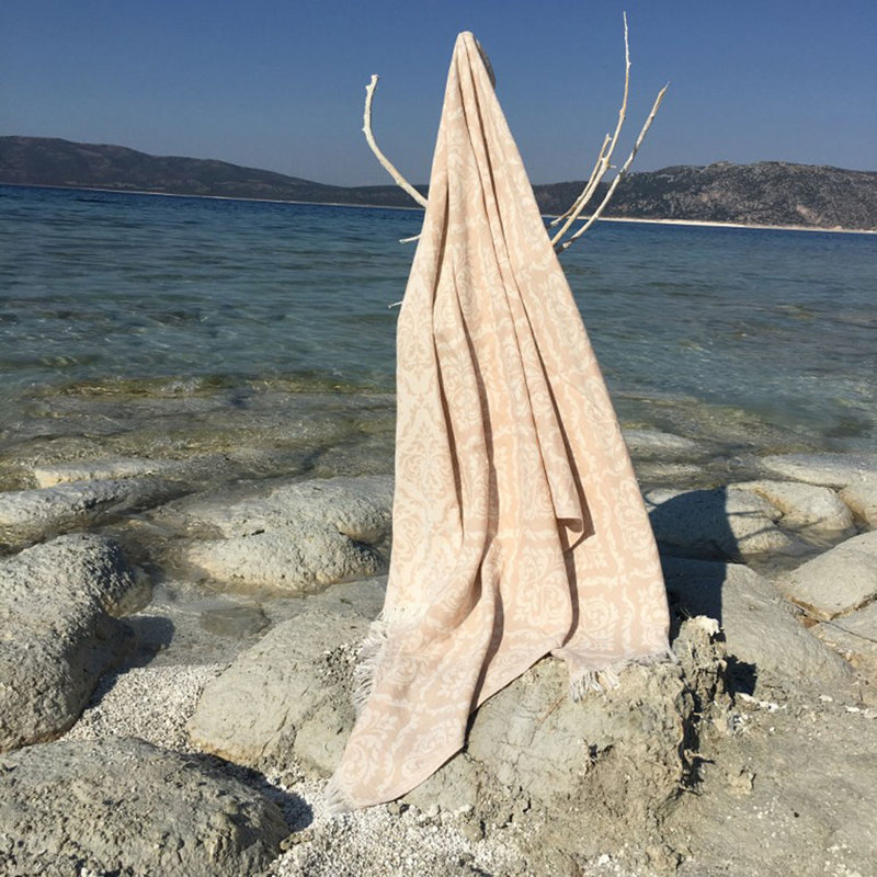 Premium 100% Cotton Fouta Beach Towel, 35.4 x 67.0 inches | High Water Absorbent, Soft & Lightweight (7.5 oz/sq ft) | Machine Washable, Stylish Beige & White Design | Ideal for Beach, Pool, & Spa