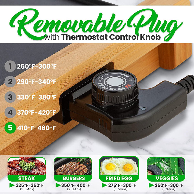 NutriChef Smokeless Electric Bamboo Grill with Non-Stick Plate