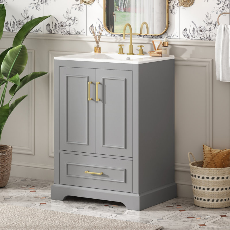Meuble-lavabo simple 24 po avec plateau en céramique, Gris