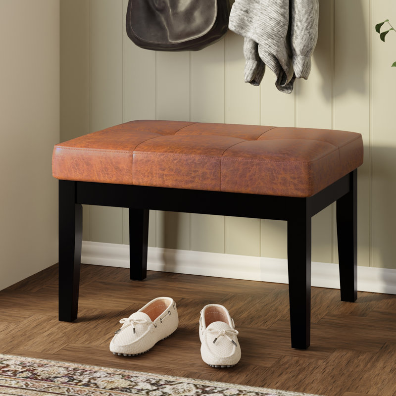Lacey 26" Saddle Brown Tufted Faux Leather Ottoman Bench