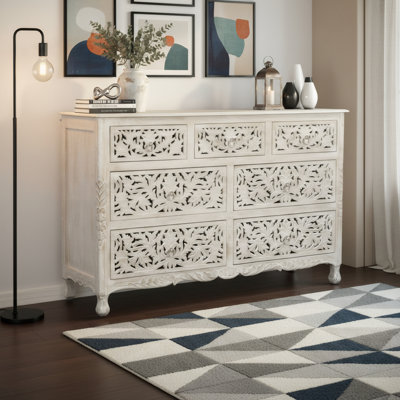 Commode double en bois massif à 7 tiroirs l 57 po Harleen