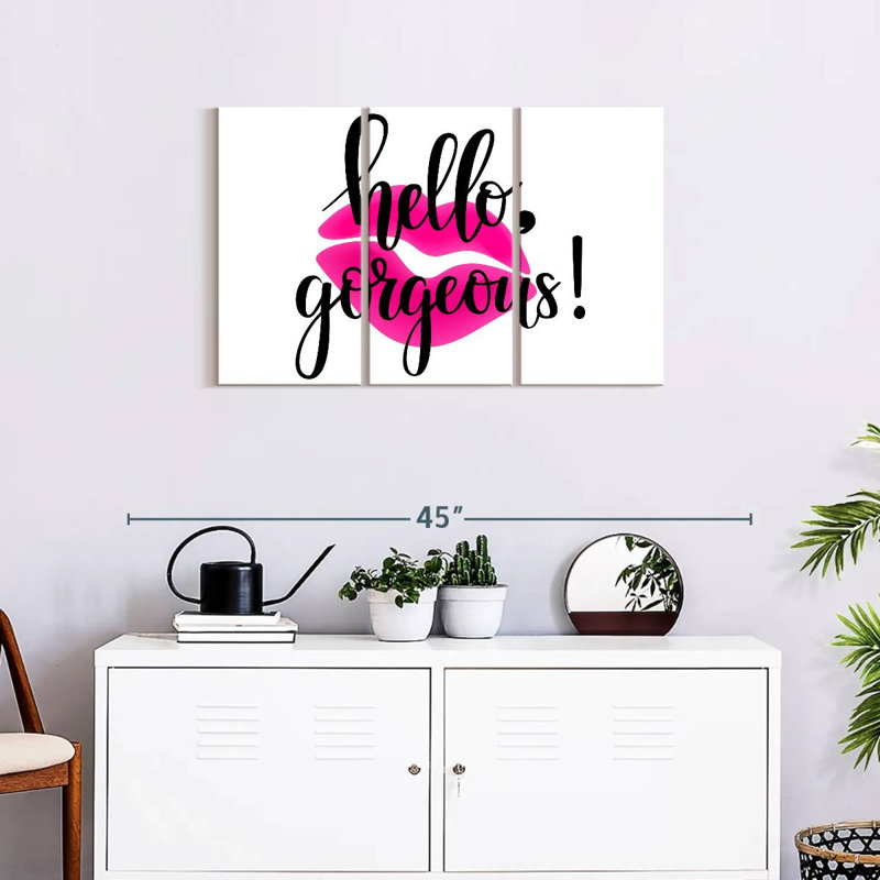 " Hello Gorgeous Kiss " 3 Piece Art Set, 33" H x 20" W x 1.25" D