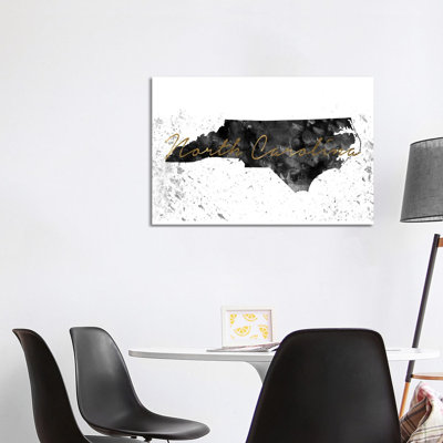 North Carolina Black And White Gold - Wrapped Canvas Print