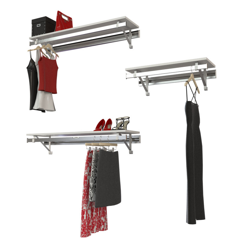 Système de garde-robe 3 pièces: suspension double et suspension longue de 32 po, Érable, H 8,75 po x l 92 po x P 12,25 po