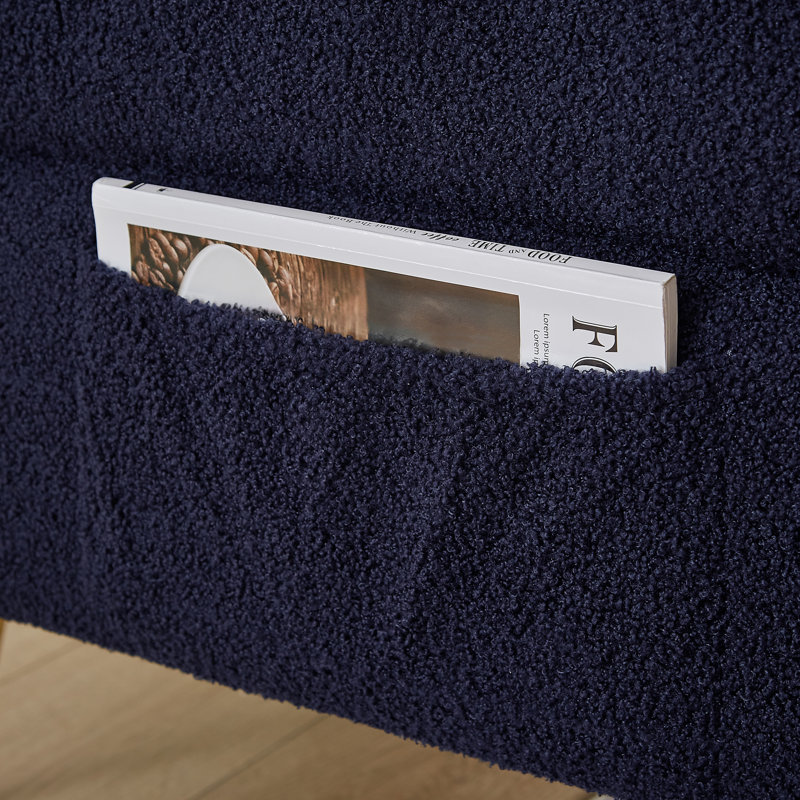 Canapé-lit d'appoint rembourré Modern Modern avec poche latérale, canapé-lit pliant avec accoudoirs pliables, dossier réglable et pieds en métal doré
