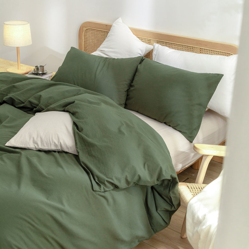BESTOUCH Duvet Cover Set 100% Washed Cotton Linen Feel Lightweight, Super King Duvet Cover + 2 King Pillowcases, Olive Green