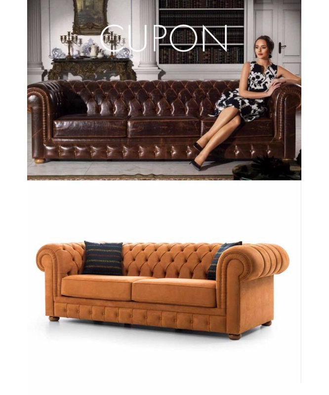 Causeuse Chesterfield en lin 81 po Aurelia, Beige