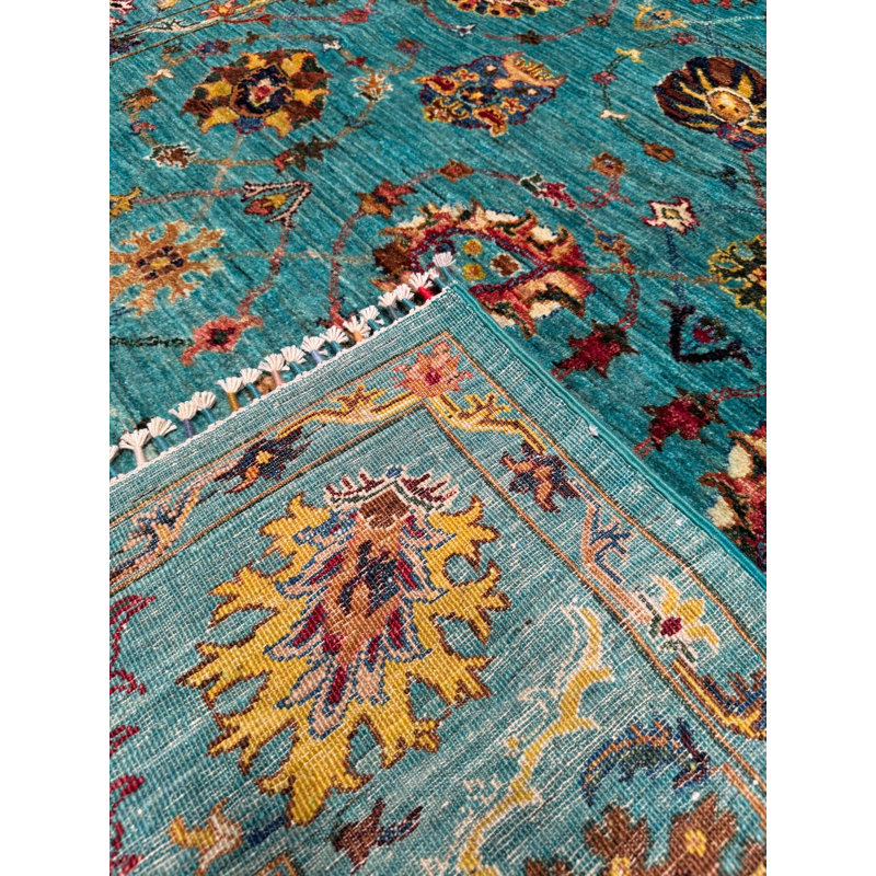 Tapis bleu sarcelle en laine et coton Original
