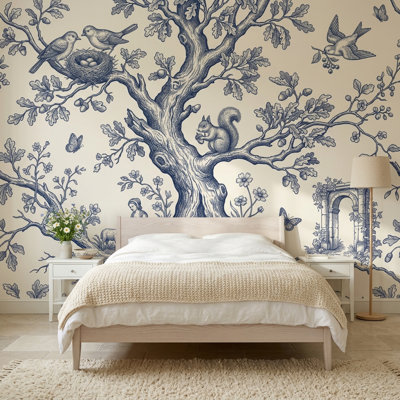 Papier peint Toile bleu et ivoire Toile
