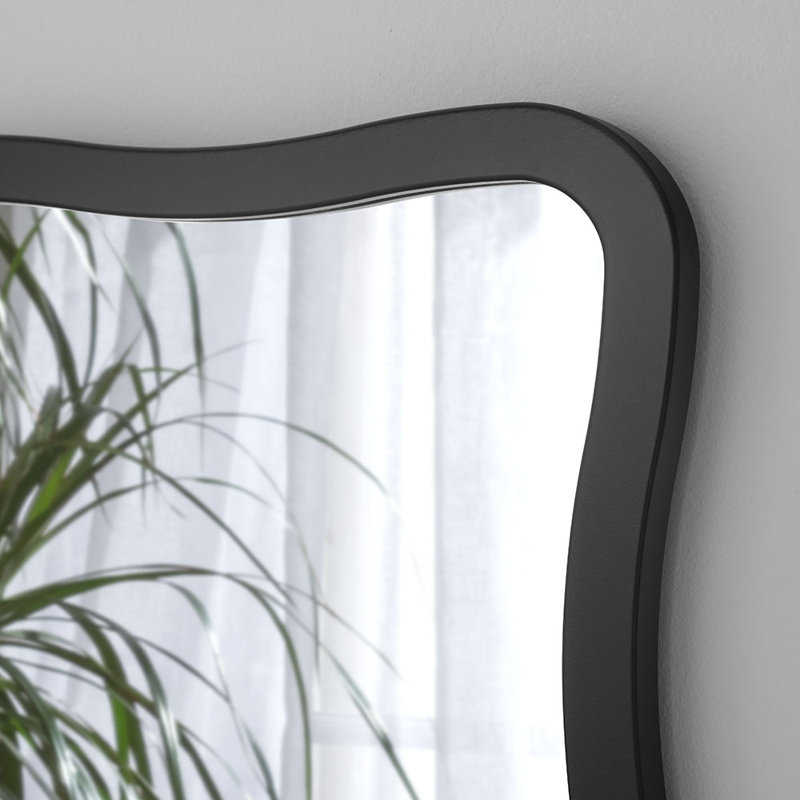 Brexten Flat Wall Mirror, 90cm H x 60cm W, Matte Black, Scalloped/Wavy/Rectangle