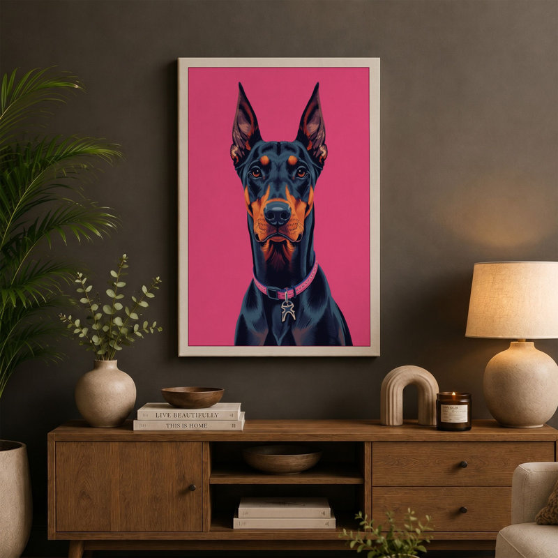 Pop Art Doberman Modern - Wrapped Canvas, 24x16 - 61.0 x 40.6 cm, Teal Border