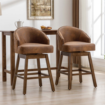 Chaise de bar rotative à hauteur de comptoir avec dossier, support incurvé ergonomique, pivotant à 360 degrés, pieds de nivellement réglables et revêtement en microsuède de qualité supérieure.