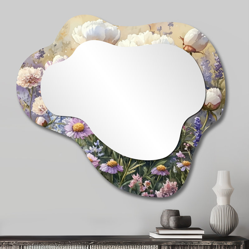Peonies In The Wildflower Field I - Peonies Irregular Asymmetrical Mirror, Traditional Wall Mirror, Printed on Metal
