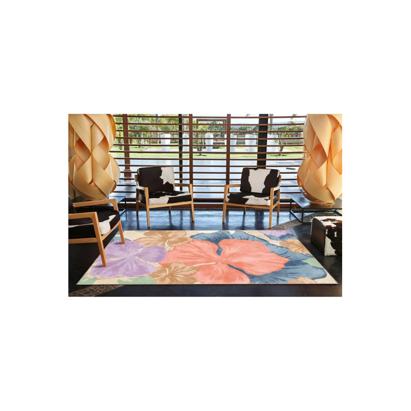 Tapis tissé multicolore à grandes feuilles, Rectangle 2 pi 4 po x 4 pi