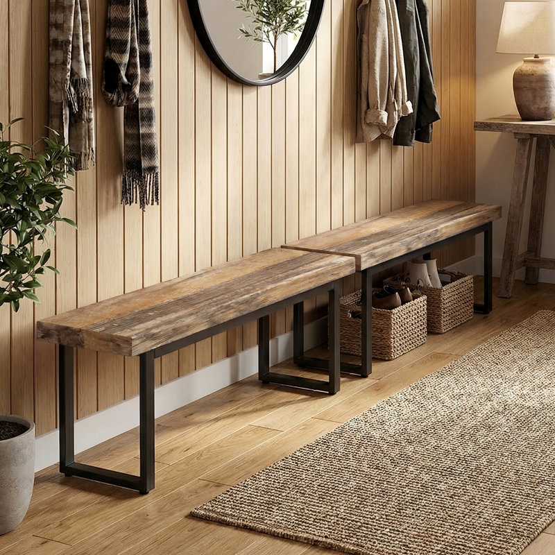 59" Indoor Industrial Style Kitchen Dining Benches(set of 2), Brown