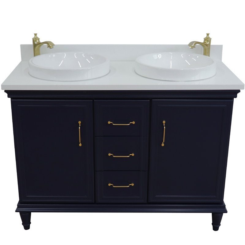 Riaan 49 " W Freestanding Standard Free Standing Single Double Vanity Bathroom Vanity With Top, Gray Granite, Blue